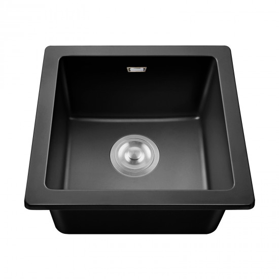 422x422x203mm Black Granite Stone Kitchen Laundry Sink Single Bowl Top/Undermount